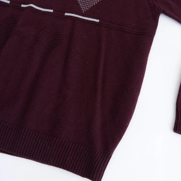 Vintage Arnold Palmer Maroon Fine Knit 30% Wool 3D Argyle  Crew Neck Sweater L - Picture 6 of 10